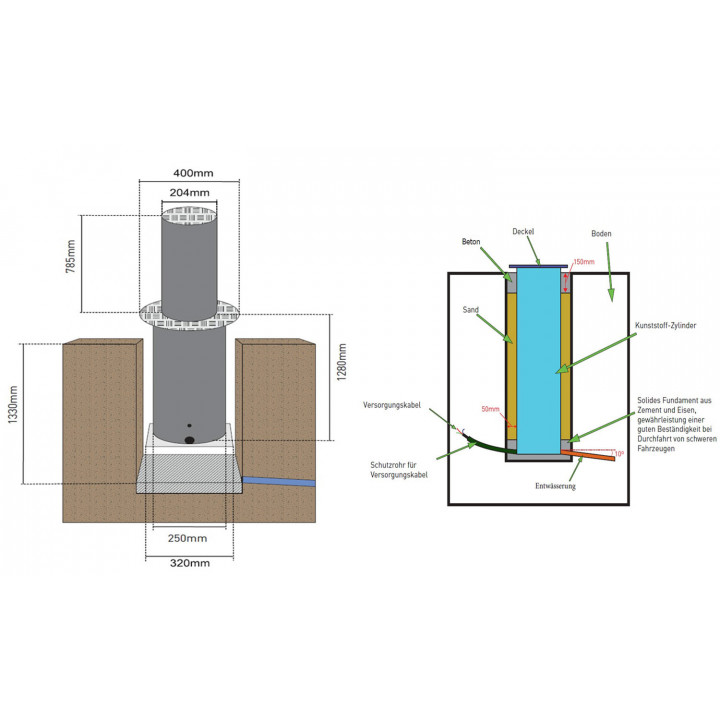 Apollo, Automatischer Absperrpoller, elektrisch versenkbarer Poller