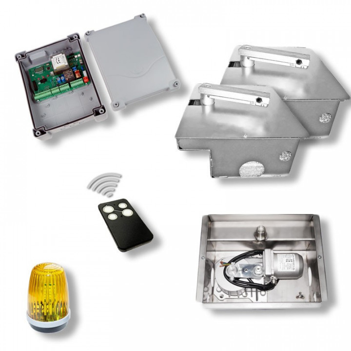 Unterflur-Drehtorantrieb Shark, Eco-Kit, Edelstahl, für 2-flügelige Tore bis 2x3,5m oder max. 600kg/Flügel