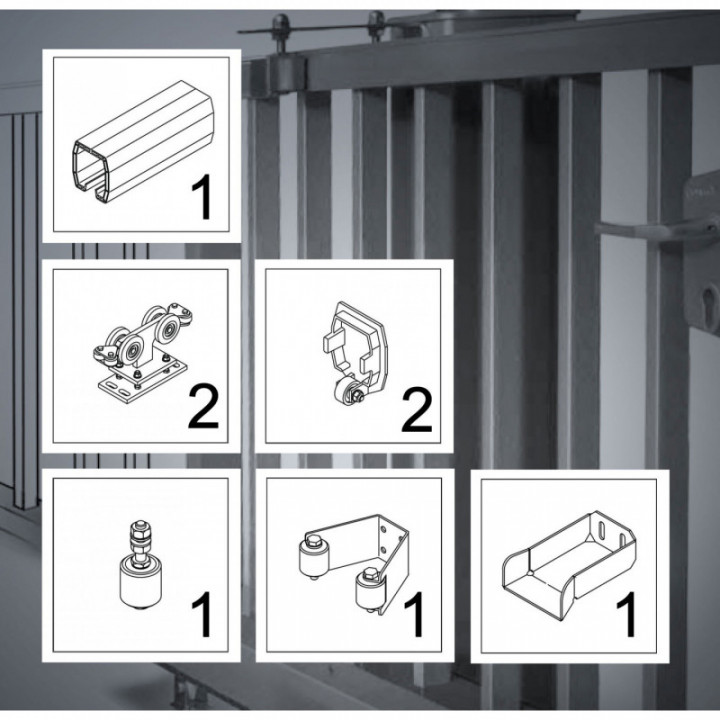 FST107AZ bis 6 m, Komplett-Kit, Schiebetor, Aluminium-Beschlag, freitragend