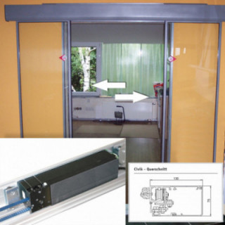 Schiebetürantrieb REX 210, 2-flügelig, bis 2x70 kg Flügelgewicht
